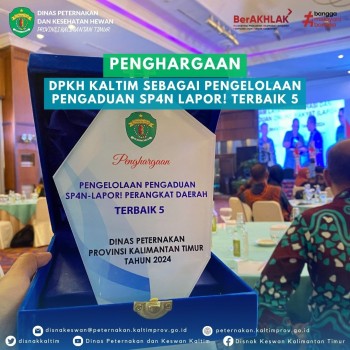 Penghargaan DPKH Kaltim Sebagai Pengelolaan Pengaduan SP4N Lapor! Terbaik 5
