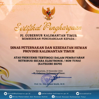 DPKH Mendapat Penghargaan Frekuensi Tertinggi Dalam Pembayaran Retribusi Secara Elektronik / Non Tunai (Kategori SKPD)