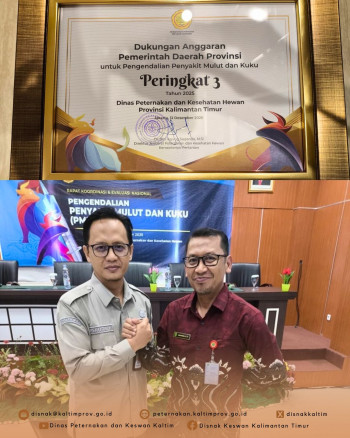 Komitmen Pengendalian PMK, DPKH Kaltim Raih Penghargaan dari Ditjen PKH Kementerian Pertanian RI